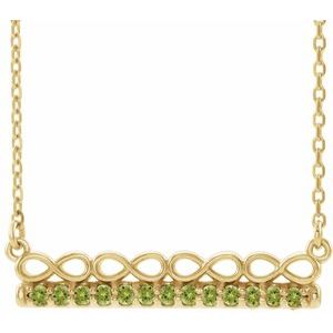 14K Yellow Natural Peridot Infinity-Inspired Bar 18" Necklace