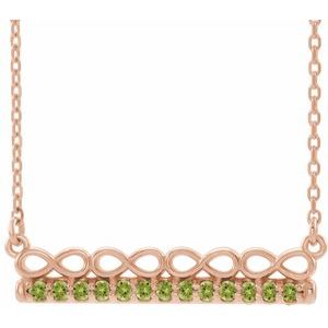 14K Rose Natural Peridot Infinity-Inspired Bar 18" Necklace