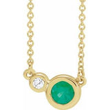 14K Yellow Natural Emerald & .02 CTW Natural Diamond 16" Necklace
