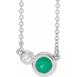 Platinum Natural Emerald & .02 CTW Natural Diamond 16" Necklace