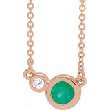 14K Rose Natural Emerald & .02 CTW Natural Diamond 16" Necklace