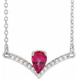 14K White Lab-Grown Ruby & .06 CTW Natural Diamond 18" Necklace