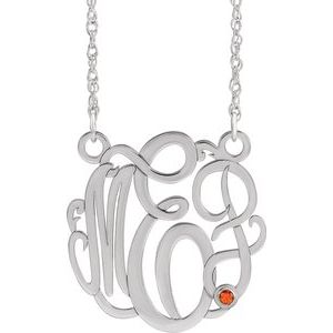 Rhodium-Plated Sterling Silver 30 mm 3-Initials Imitation Citrine Script Monogram 18" Necklace