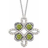 14K White Natural Peridot & 1/6 CTW Natural Diamond Clover 18" Necklace