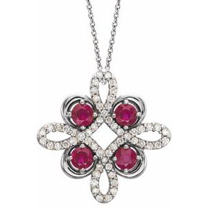 Platinum Lab-Grown Ruby & 1/6 CTW Diamond Clover 18" Necklace