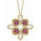 14K Yellow Natural Pink Tourmaline & 1/8 CTW Natural Diamond Clover 18