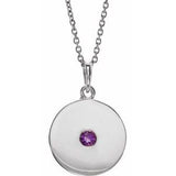 14K White Natural Amethyst Disc 16-18" Necklace