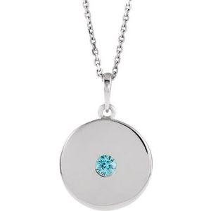 Sterling Silver Natural Blue Zircon Disc 16-18" Necklace