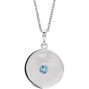 Sterling Silver Natural Aquamarine Disc 16-18" Necklace