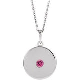 14K White Natural Pink Tourmaline Disc 16-18" Necklace