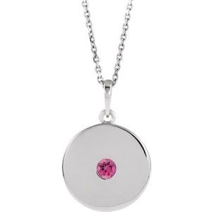 Sterling Silver Natural Pink Tourmaline Disc 16-18" Necklace
