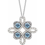 14K White Natural Aquamarine & 1/6 CTW Natural Diamond Clover 18" Necklace