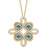 14K Yellow Natural Aquamarine & 1/6 CTW Natural Diamond Clover 18" Necklace