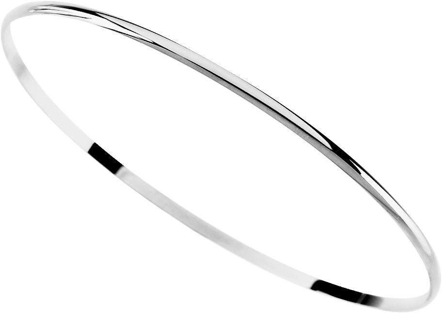 14K White Gold Engravable 2 mm Half Round Bangle 7 1/2" Bracelet