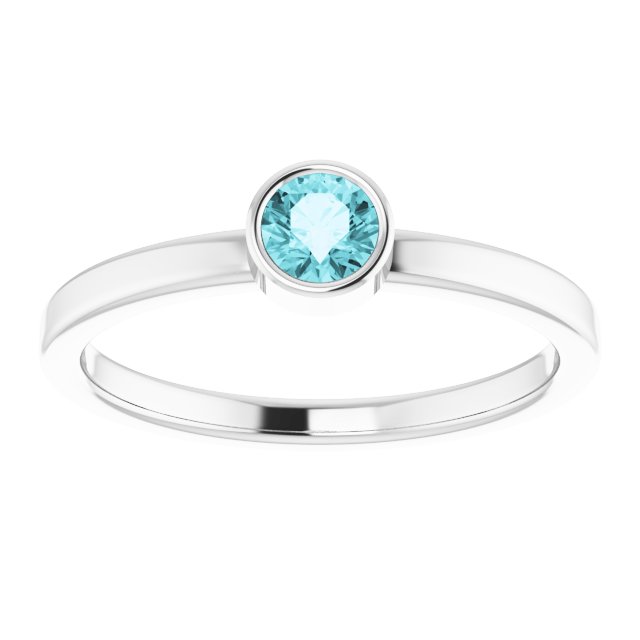 14K White Gold 4 mm Natural Blue Zircon Ring