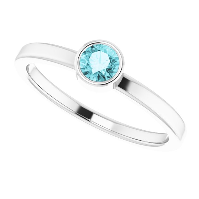 14K White Gold 4 mm Natural Blue Zircon Ring