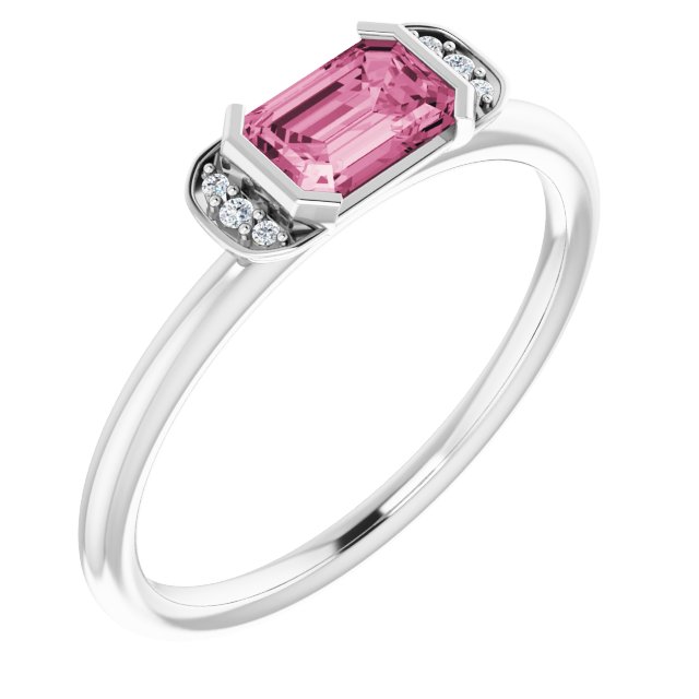 Platinum Natural Pink Tourmaline & .02 CTW Natural Diamond Stackable Ring