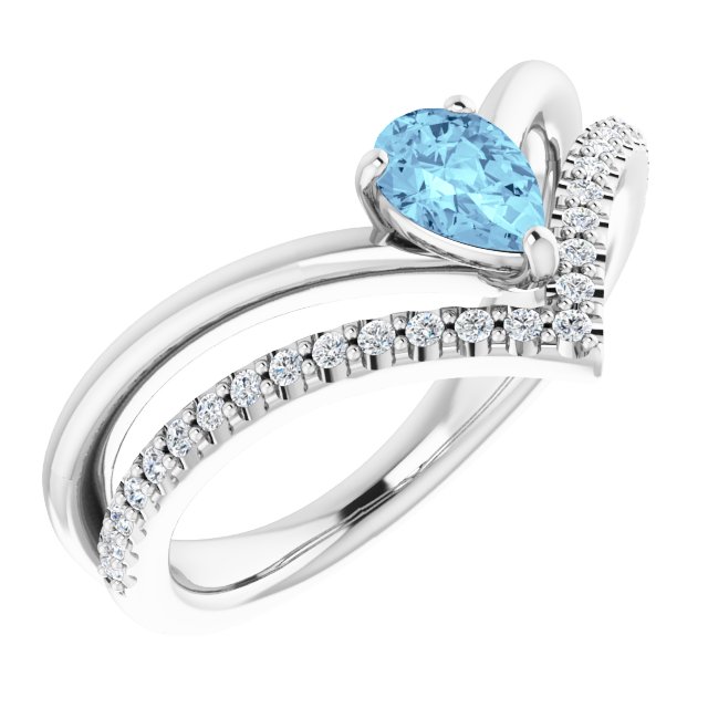 14K White Natural Aquamarine & 1/6 CTW Natural Diamond Ring