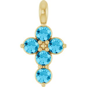 14K Yellow Natural Aquamarine Cross Pendant