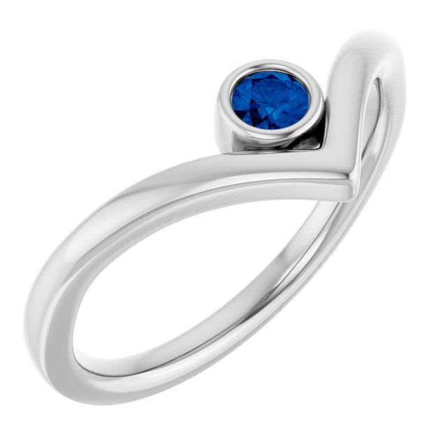 Sterling Silver Natural Blue Sapphire Bezel-Set V Ring