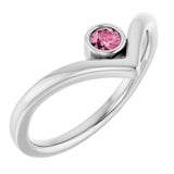 Platinum Natural Pink Tourmaline Bezel-Set V Ring