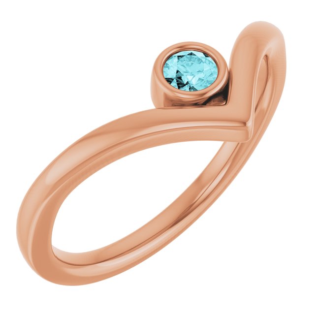 14K Rose Natural Blue Zircon Bezel-Set V Ring