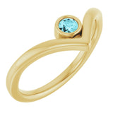 14K Yellow Natural Blue Zircon Bezel-Set V Ring