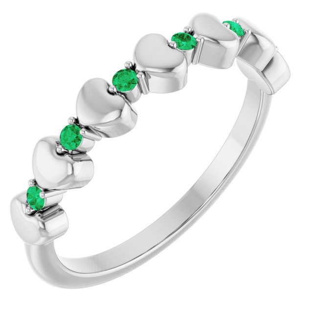 Sterling Silver Natural Emerald Heart Stackable Ring