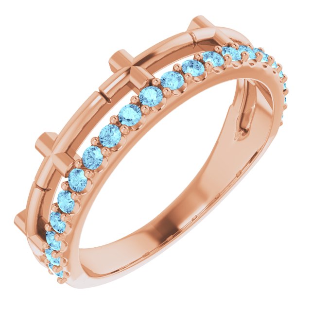 14K Rose Natural Aquamarine Stackable Cross Ring