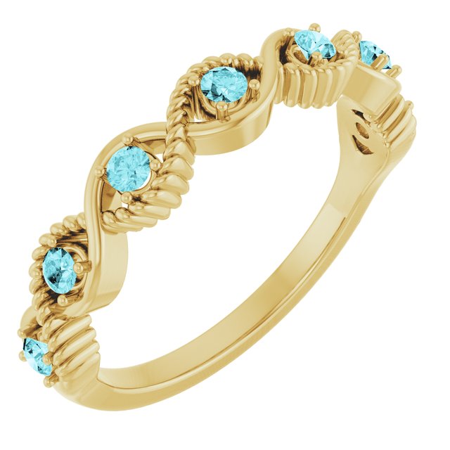 14K Yellow Natural Blue Zircon Stackable Ring