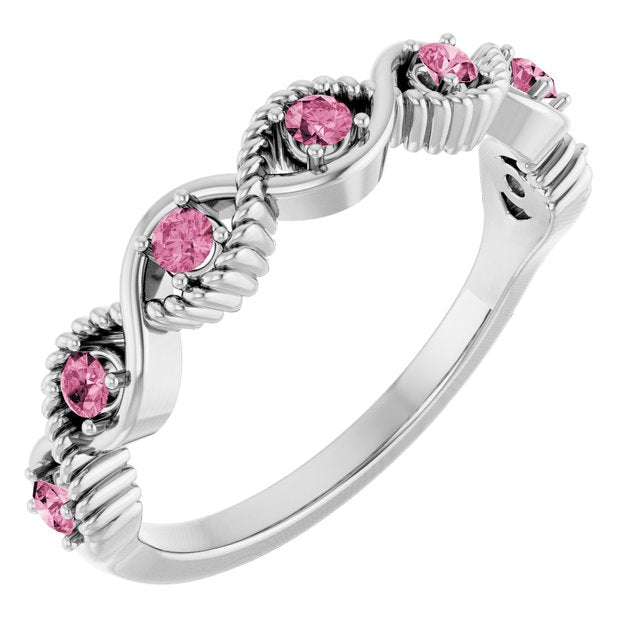 Sterling Silver Natural Pink Tourmaline Stackable Ring