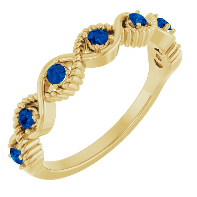 14K Yellow Lab-Grown Blue Sapphire Stackable Ring