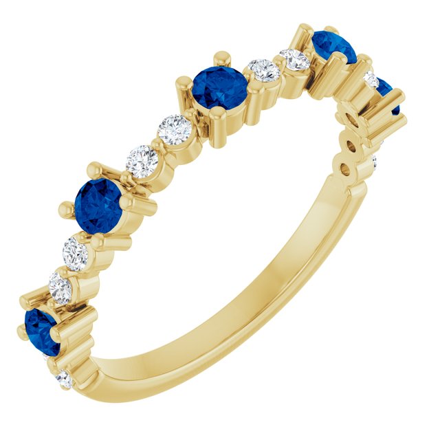 14K Yellow Lab-Grown Blue Sapphire & 1/6 CTW Natural Diamond Ring