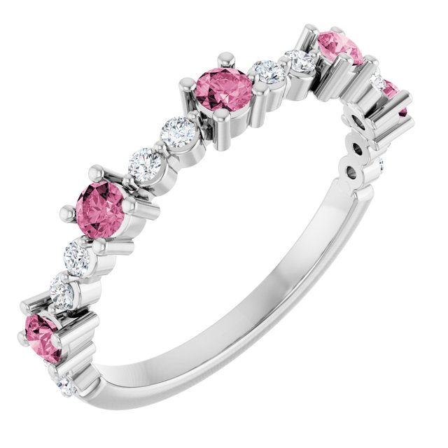 14K White Natural Pink Tourmaline & 1/6 CTW Natural Diamond Ring