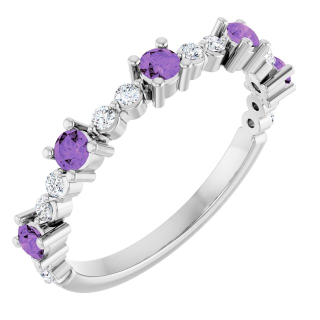 14K White Natural Amethyst & 1/6 CTW Natural Diamond Ring