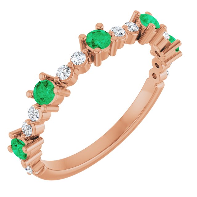 14K Rose Lab-Grown Emerald & 1/6 CTW Natural Diamond Ring