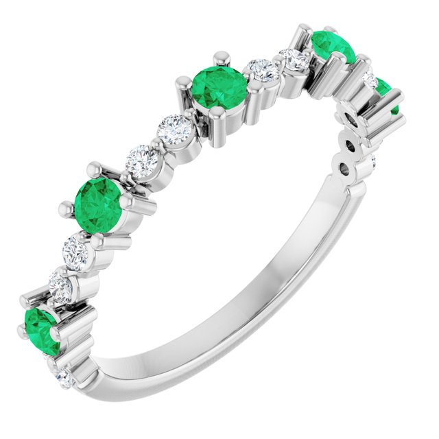 Platinum Lab-Grown Emerald & 1/6 CTW Natural Diamond Ring