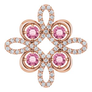 14K Rose Natural Pink Tourmaline & 1/8 CTW Natural Diamond Clover Pendant