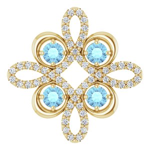 14K Yellow Natural Aquamarine & 1/6 CTW Natural Diamond Clover Pendant
