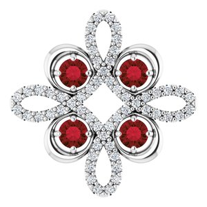 Platinum Natural Mozambique Garnet & 1/6 CTW Natural Diamond Clover Pendant
