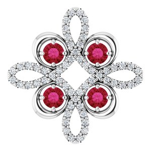 Platinum Lab-Grown Ruby & 1/6 CTW Diamond Clover Pendant