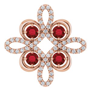 14K Rose Natural Mozambique Garnet & 1/6 CTW Natural Diamond Clover Pendant