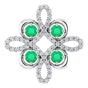 Platinum Lab-Grown Emerald & 1/6 CTW Diamond Clover Pendant