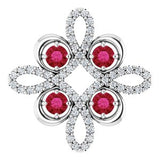 14K White Lab-Grown Ruby & 1/6 CTW Diamond Clover Pendant