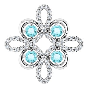 14K White Natural Blue Zircon & 1/6 CTW Natural Diamond Clover Pendant