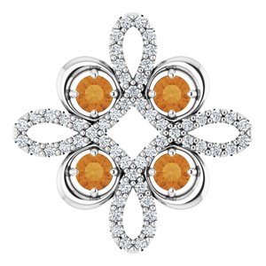 Platinum Natural Citrine & 1/6 CTW Natural Diamond Clover Pendant