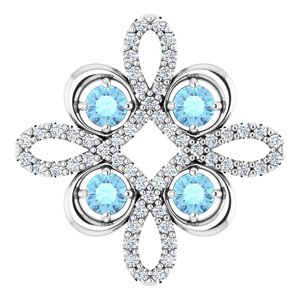 14K White Natural Aquamarine & 1/6 CTW Natural Diamond Clover Pendant