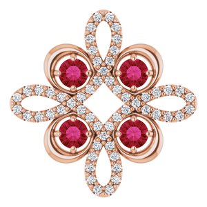 14K Rose Natural Ruby & 1/6 CTW Natural Diamond Clover Pendant