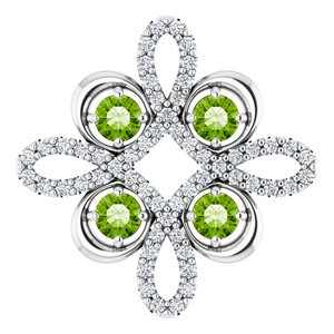 14K White Natural Peridot & 1/6 CTW Natural Diamond Clover Pendant