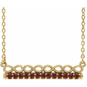 14K Yellow Natural Mozambique Garnet Infinity-Inspired Bar 18" Necklace